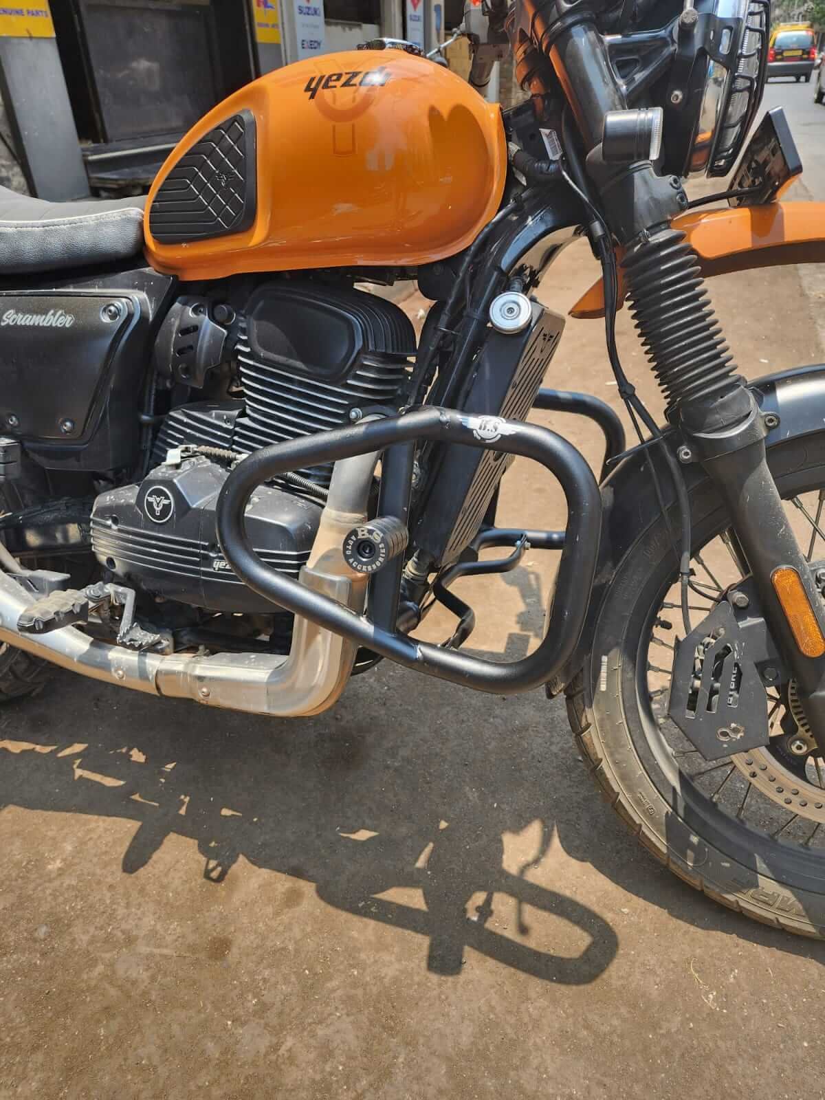 BS Auto Yezdi Scrambler crash guard stainless steel black with safety sliders