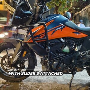 KTM 390 Adventure crash guard black stainless steel with safety sliders heavy duty protection