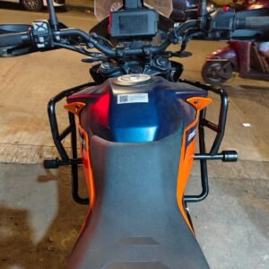 KTM 390 Adventure crash guard black stainless steel with safety sliders heavy duty protection