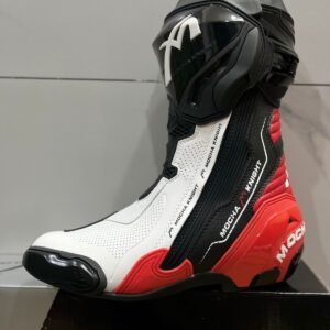 Mocha Knight Track Approved Motorcycle Riding Boot - Black/White/Red