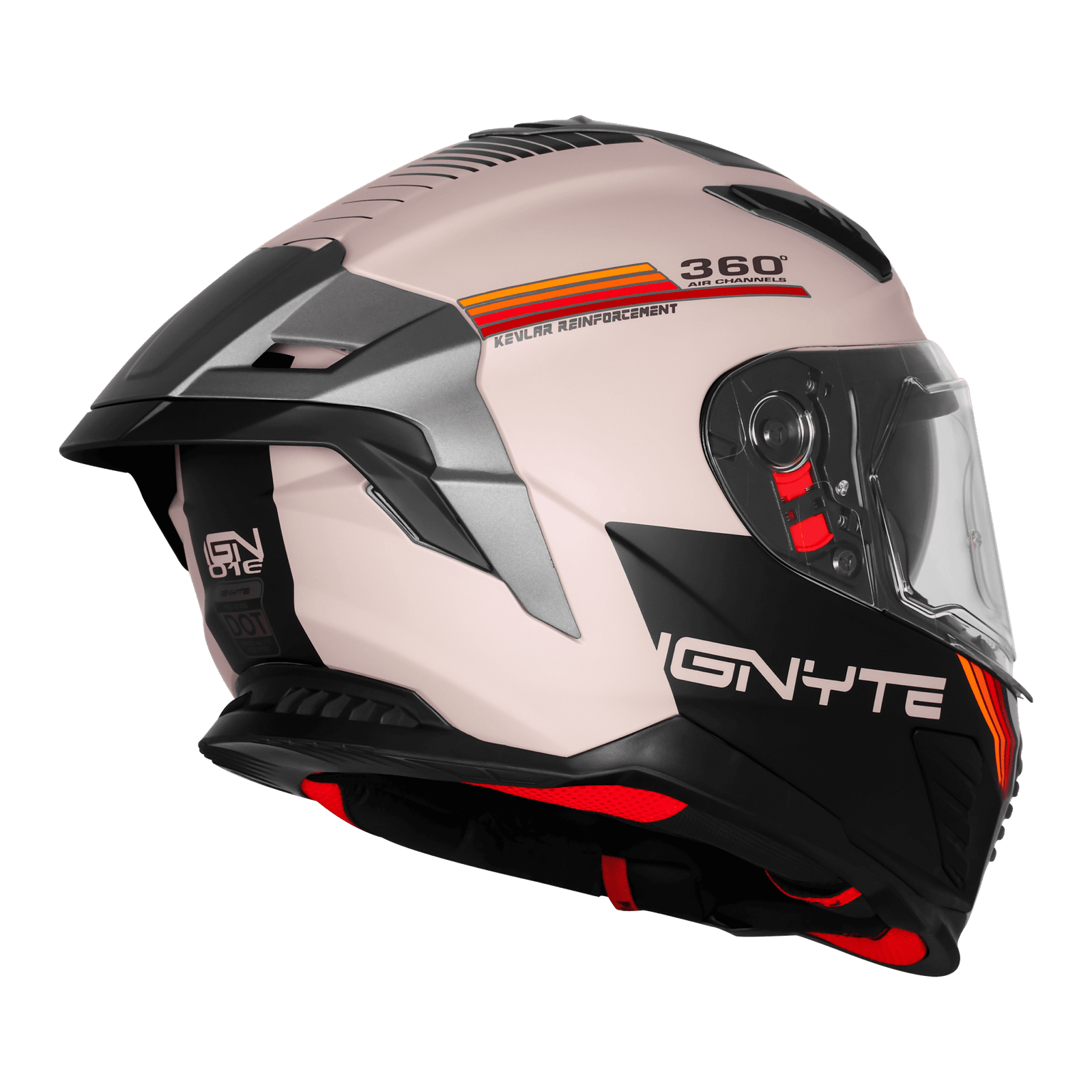 IGNYTE IGN-16 ISS DOT Quantumm Matt Warm Grey Red Orange Full Face Helmet with Sun Visor and Pinlock Lens
