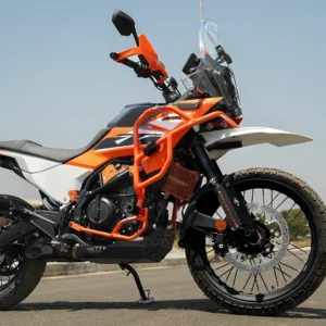 Moto Torque Orange Crash Guard installed on KTM 390 Adventure motorcycle